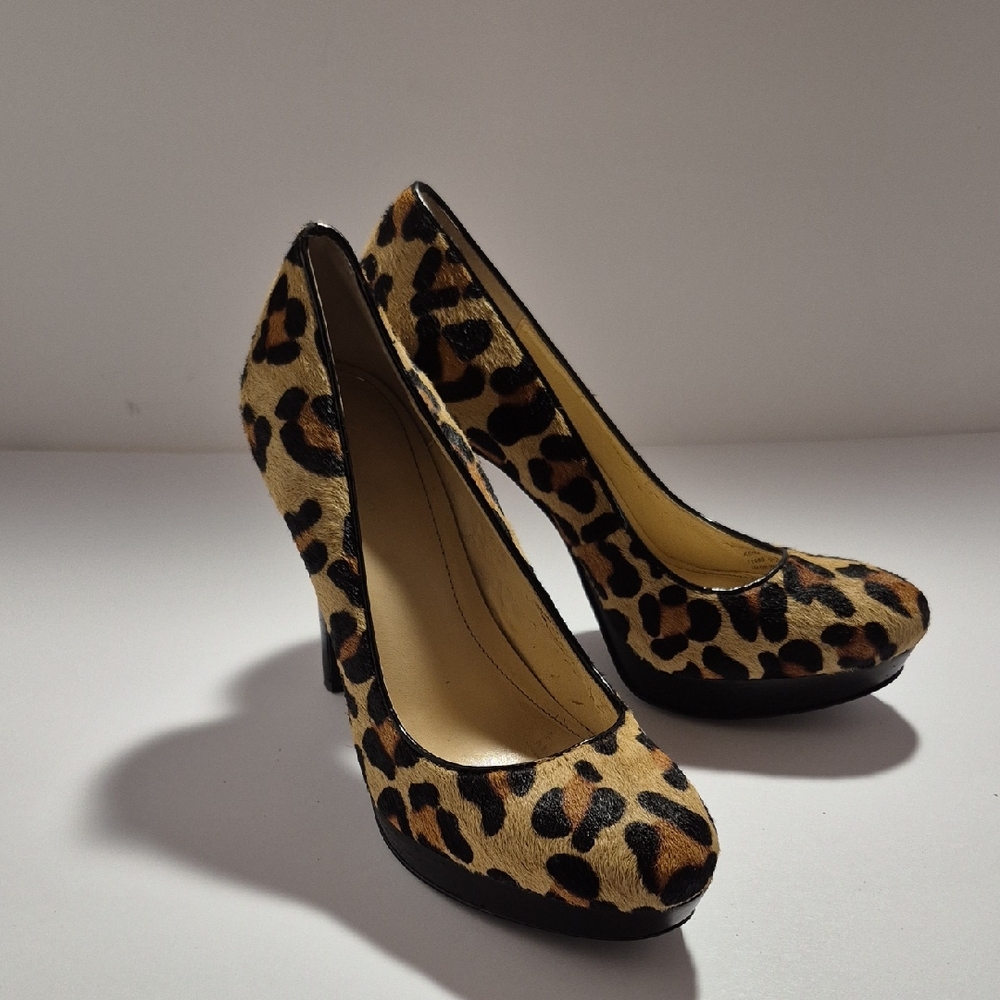 Mob Wife Calvin Klein Calfskin Leopard Print Sz 7M Platform Pumps